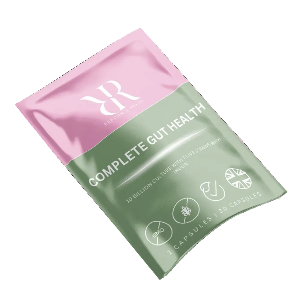 Wellness gift set featuring Complete Gut Health supplement with 10 billion cultures in sustainable packaging.