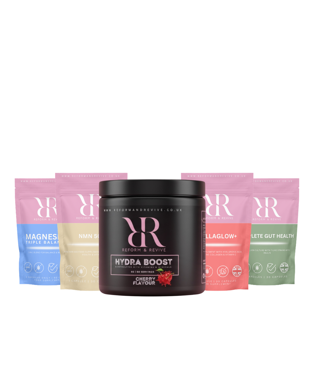 Glow Hydration Bundle featuring Hydra Boost and supplement sachets for optimal hydration and wellness.