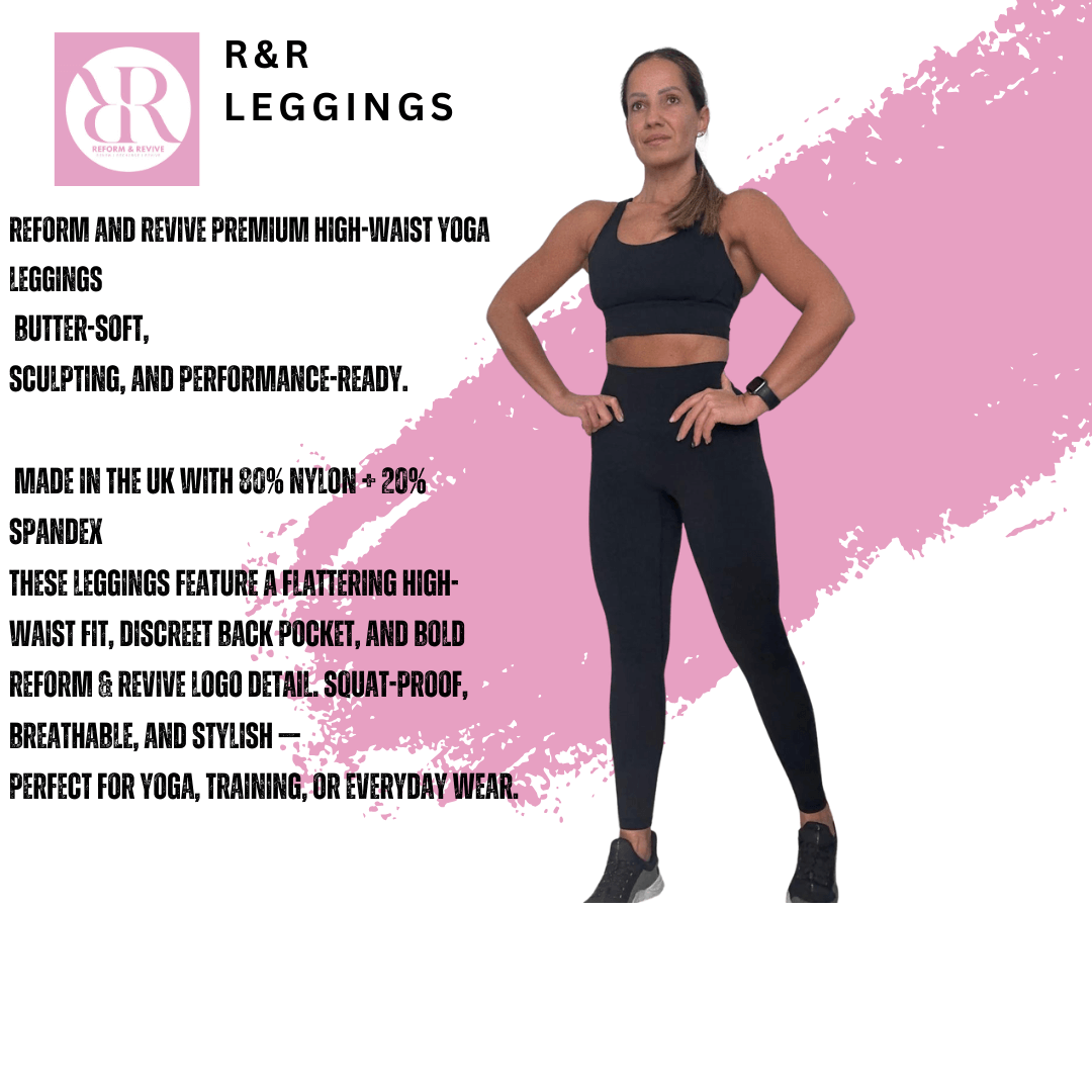 Reform and Revive Premium High-Waist Yoga Leggings model demonstrating a comfortable and stylish design for yoga or everyday wear.