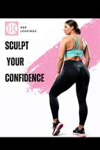 Model showcasing Reform and Revive Premium Sports Bra and R&R Leggings, promoting confidence in athletic wear.